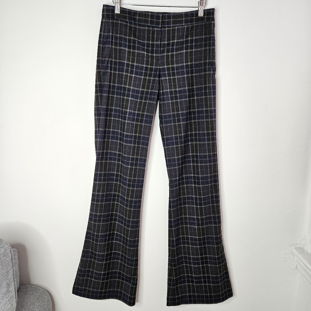 Theory Women's Plaid Flare Trousers Pants Wool Blend Flat Front Size 4